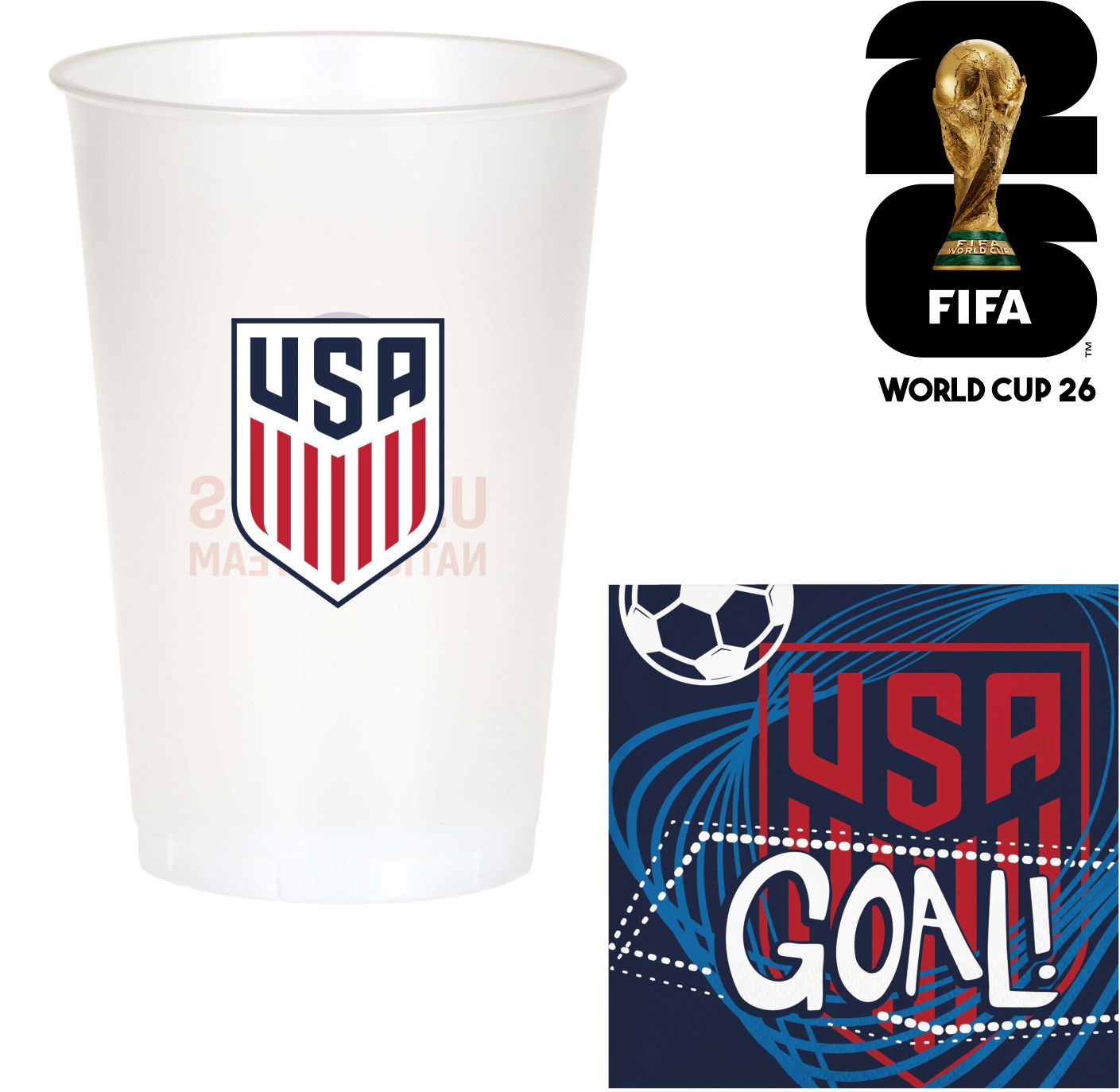 US Men's National Soccer Team 20oz Plastic Cups (24ct) & Beverage Napkins (16ct)