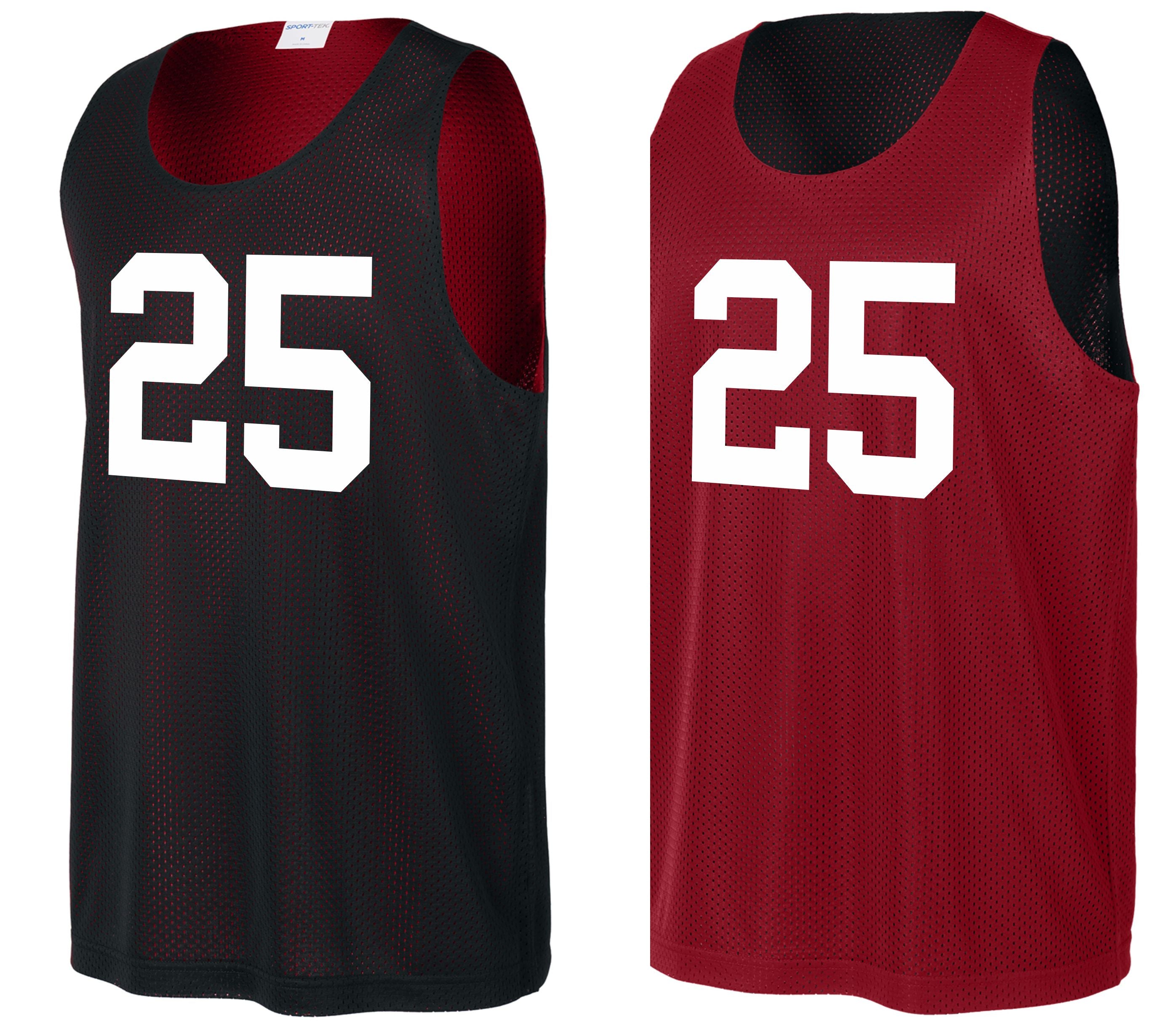 Custom Numbered Reversible Pinnies-BLACK/DEEP RED