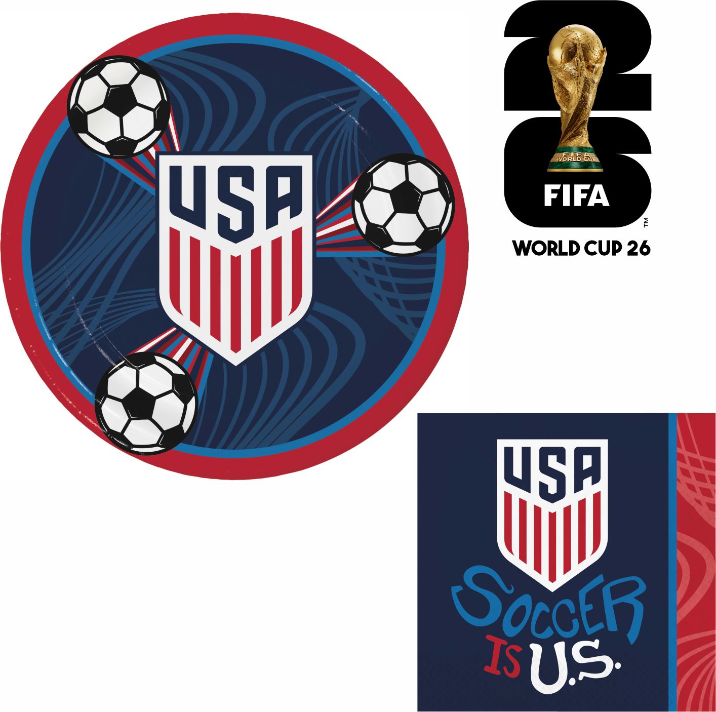 US Men's National Soccer Team 9" Dinner Plates (16ct) & Dinner Napkins (32ct)