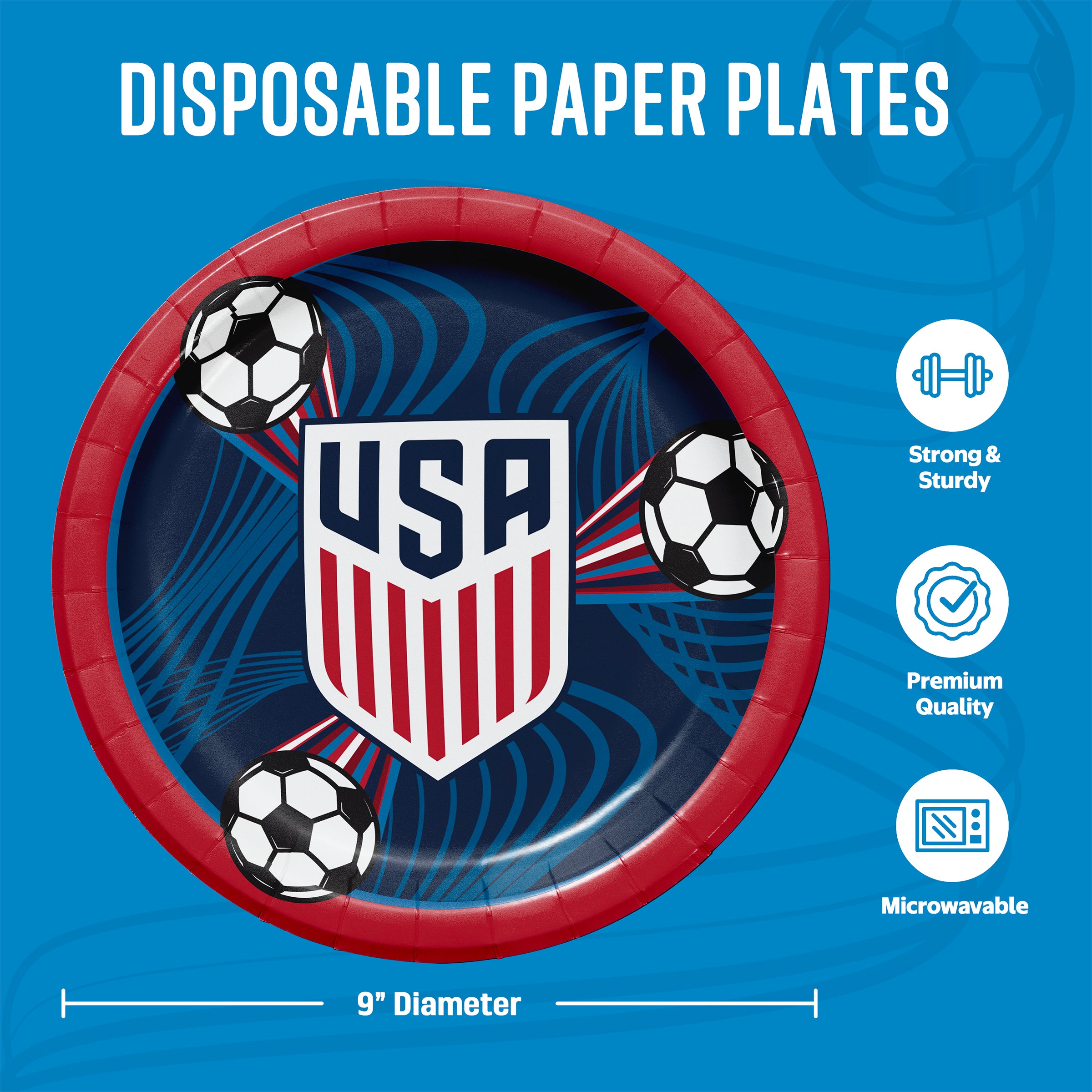 US Men's National Soccer Team 9" Dinner Plates (16ct) & Dinner Napkins (32ct)