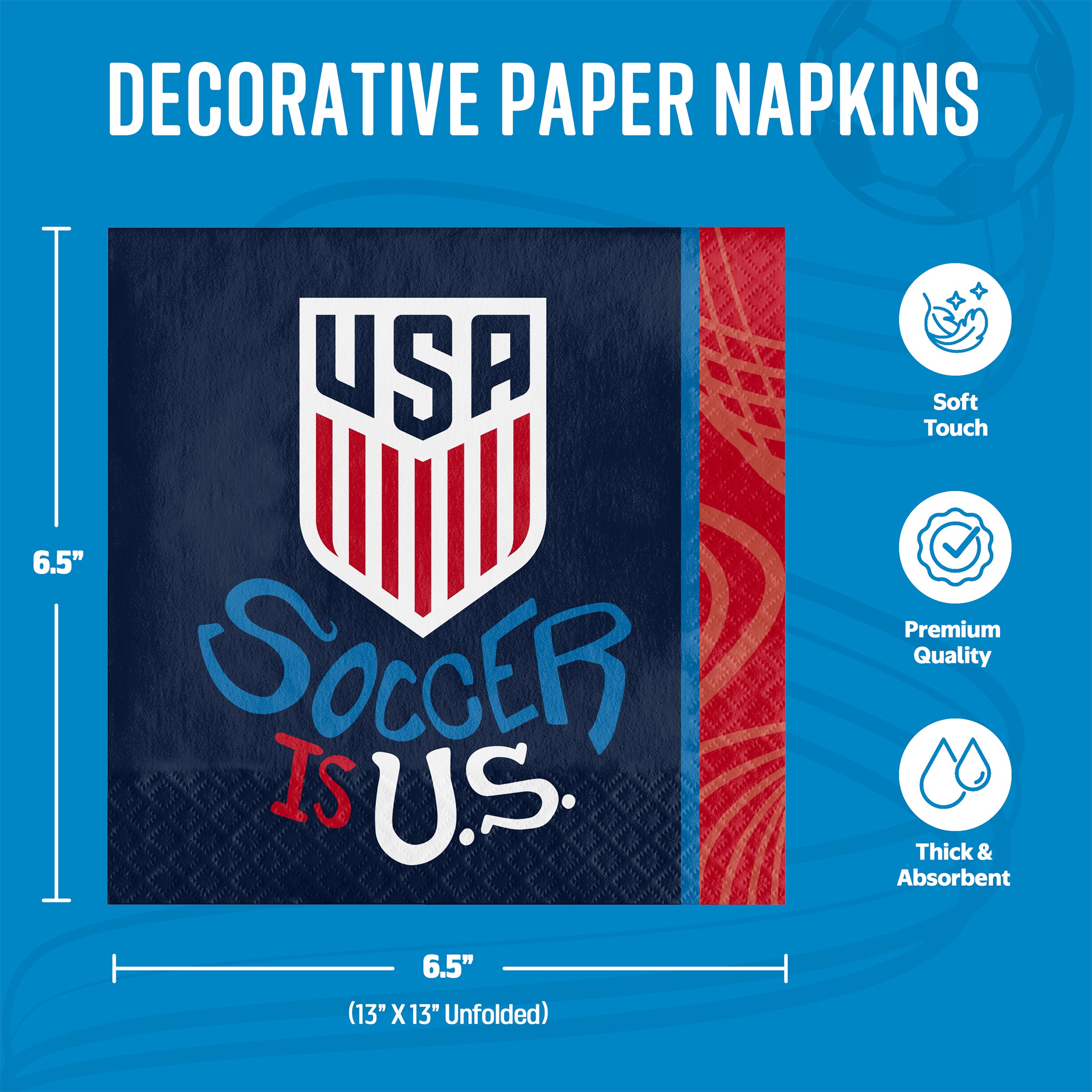 US Men's National Soccer Team 9" Dinner Plates (16ct) & Dinner Napkins (32ct)