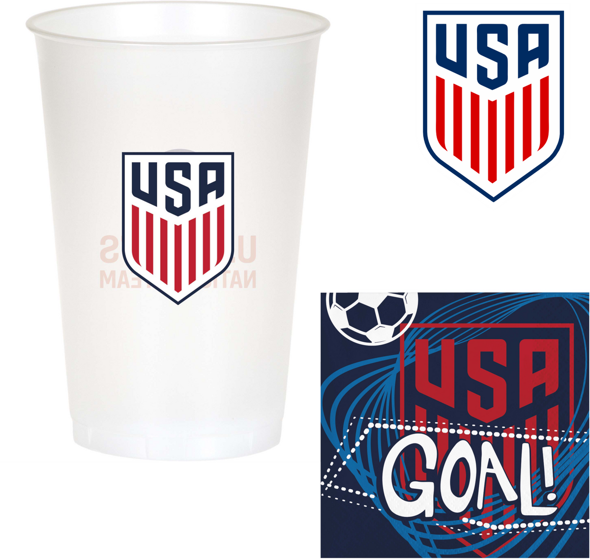 US Men's National Soccer Team 20oz Plastic Cups (24ct) & Beverage Napkins (16ct)