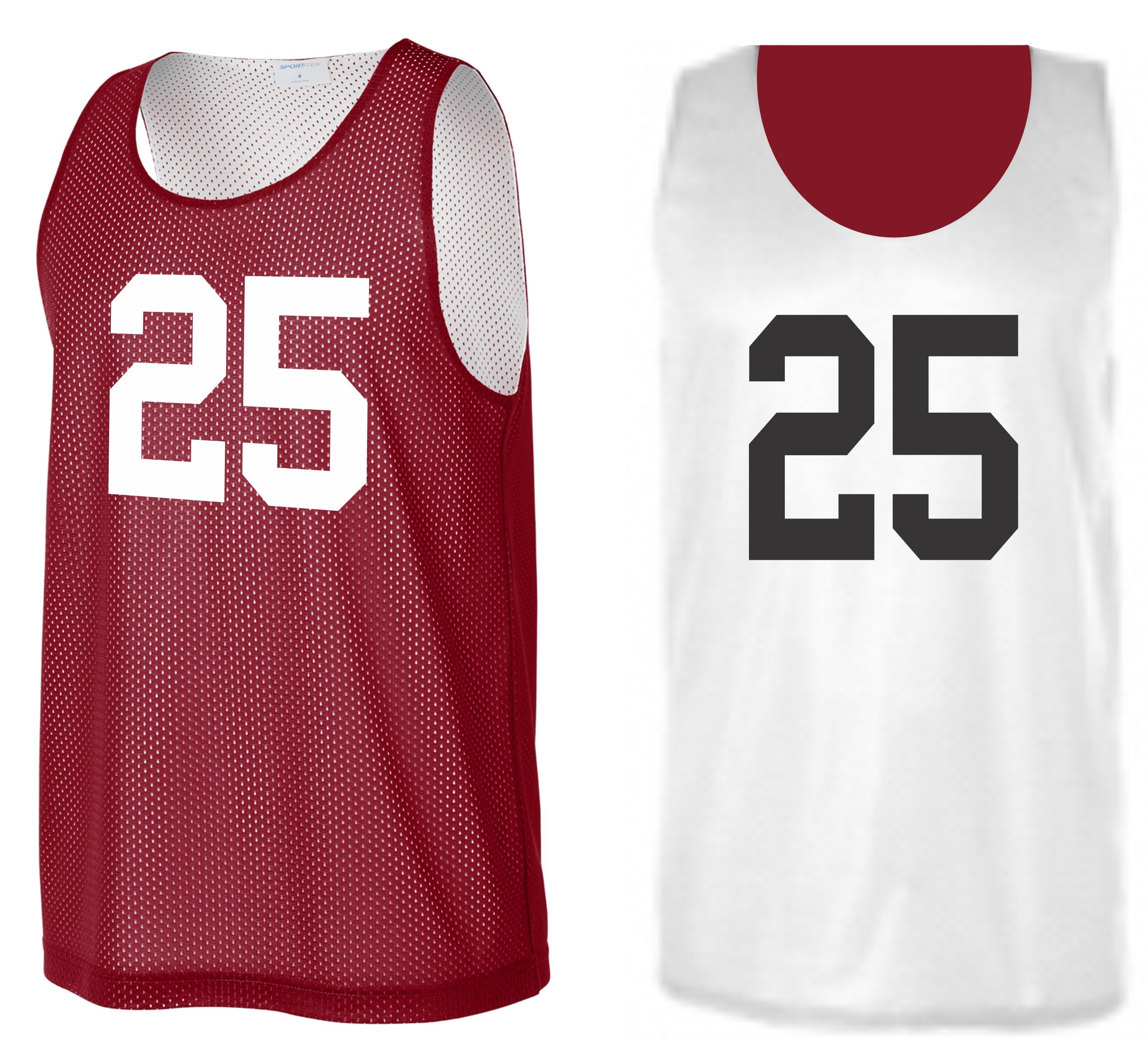 Custom Numbered Reversible Pinnies-DEEP RED/WHITE