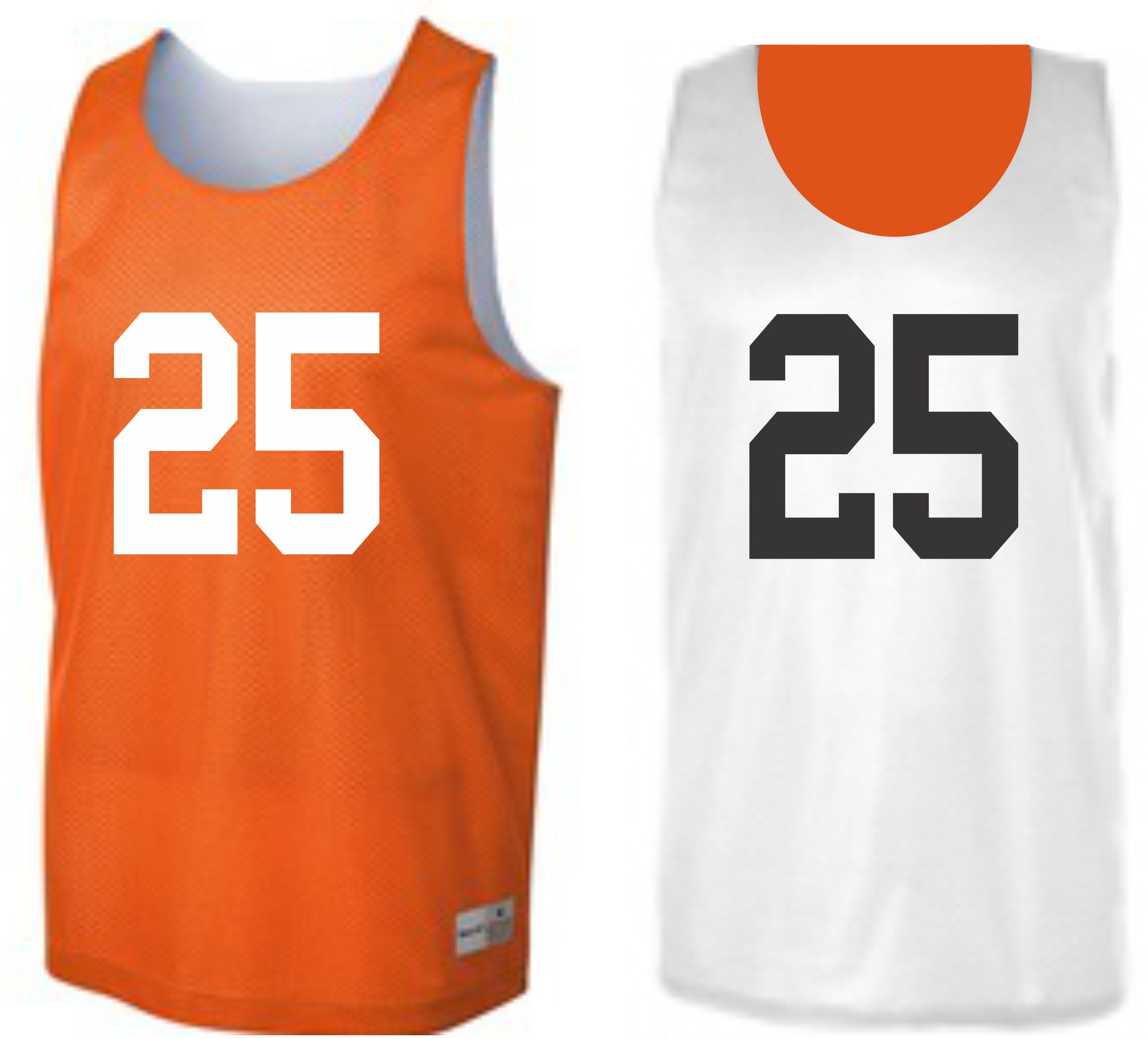 Custom Numbered Reversible Pinnies-DEEP ORANGE/WHITE