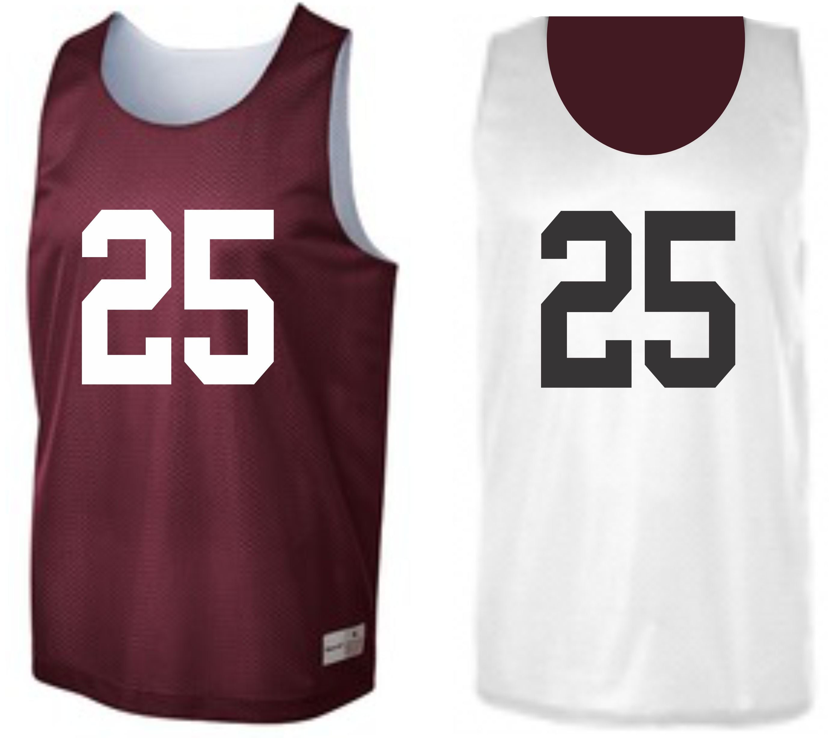 Custom Numbered Reversible Pinnies-MAROON/WHITE