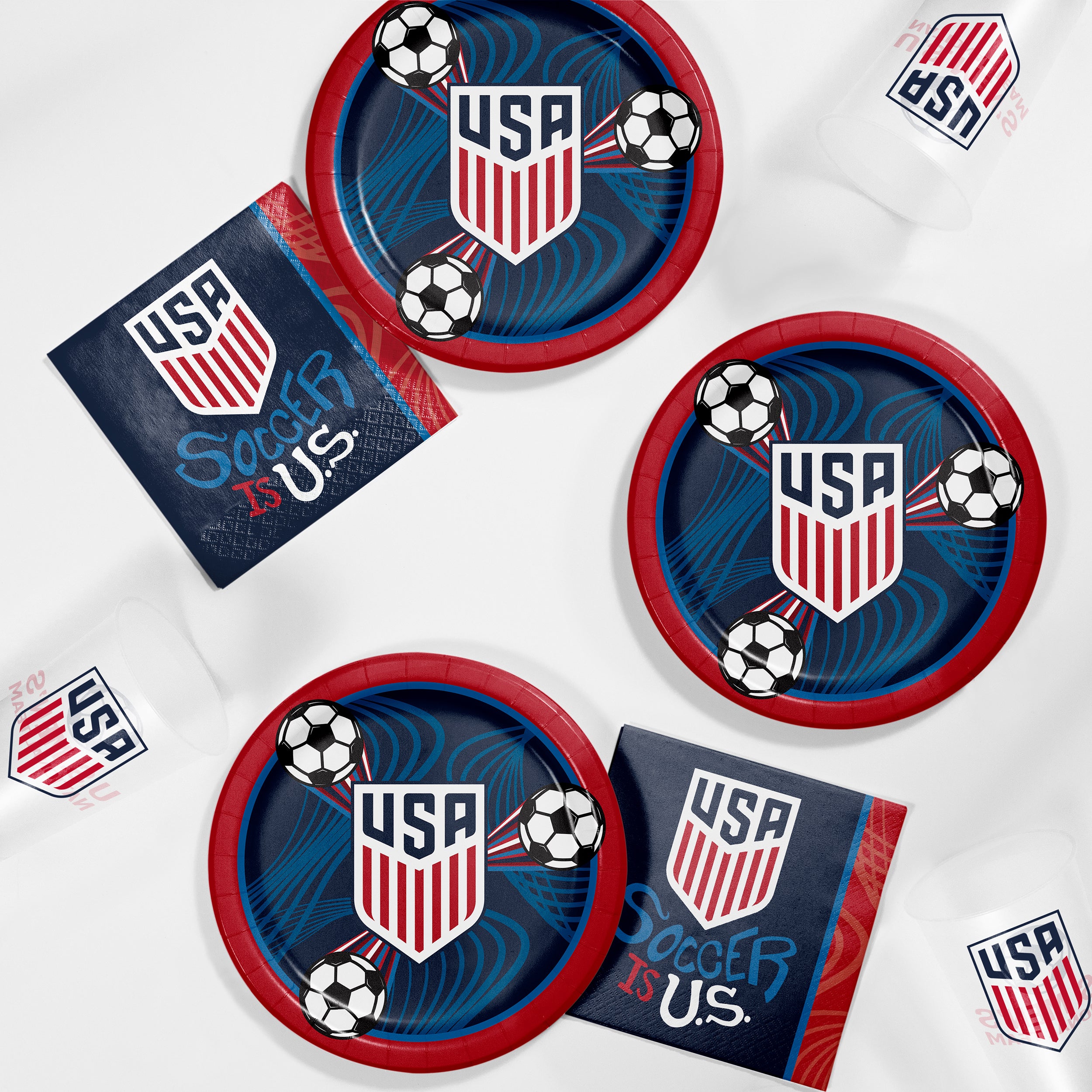 US Men's National Soccer Team 20oz Plastic Cups (24ct) & Beverage Napkins (16ct)