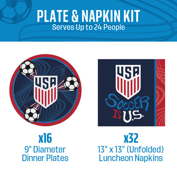 US Men's National Soccer Team 9" Dinner Plates (16ct) & Dinner Napkins (32ct)