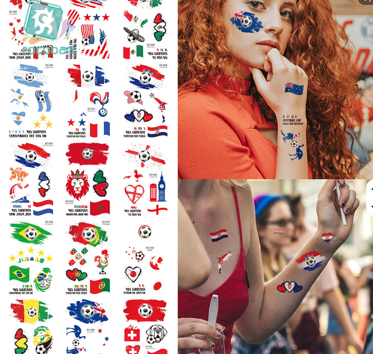 World Cup Country Nations Temporary Tattoos